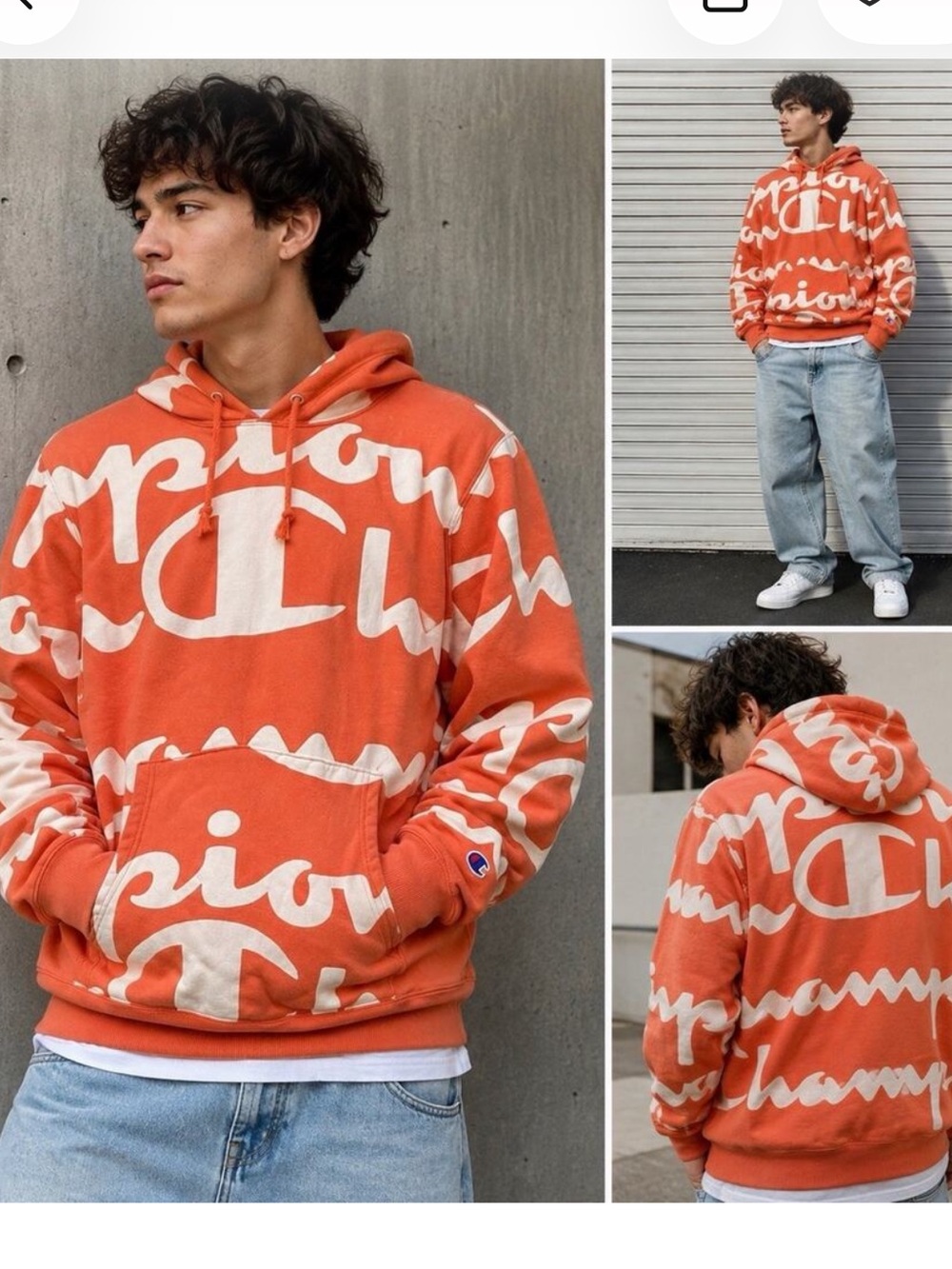 Champion Reverse Weave Coral Hoodie with White Script Logo Medium